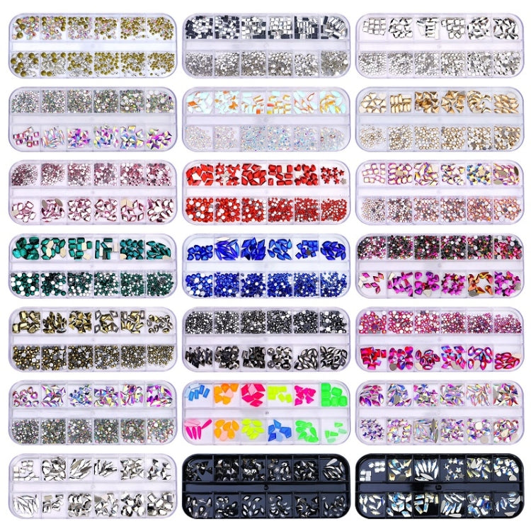 12 Grid Flat Bottom Shaped Nail Rhinestones Nail Decoration