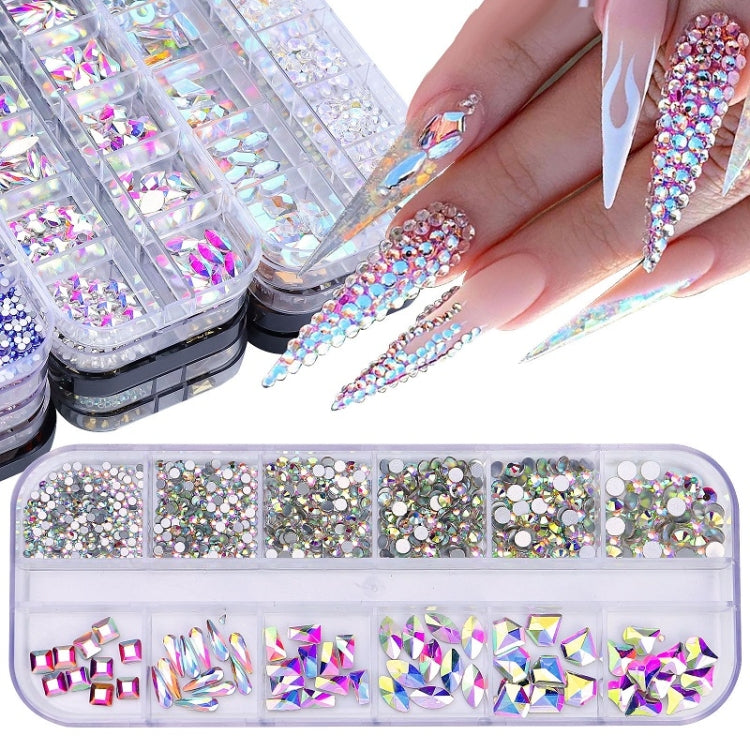 12 Grid Flat Bottom Shaped Nail Rhinestones Nail Decoration