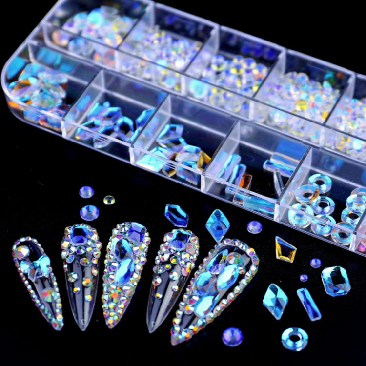 12 Grid Flat Bottom Shaped Nail Rhinestones Nail Decoration