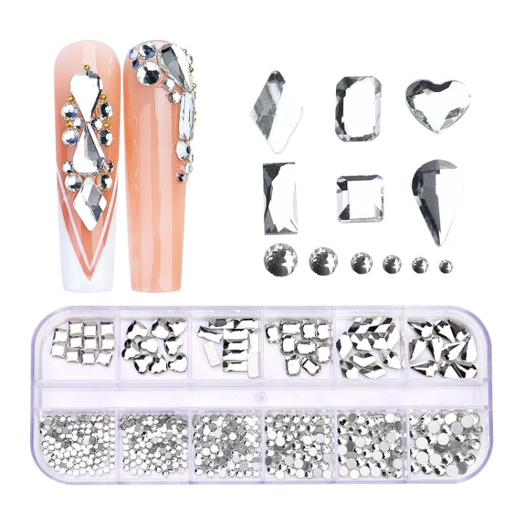 12 Grid Flat Bottom Shaped Nail Rhinestones Nail Decoration