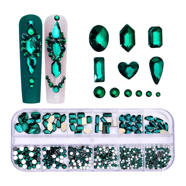 12 Grid Flat Bottom Shaped Nail Rhinestones Nail Decoration