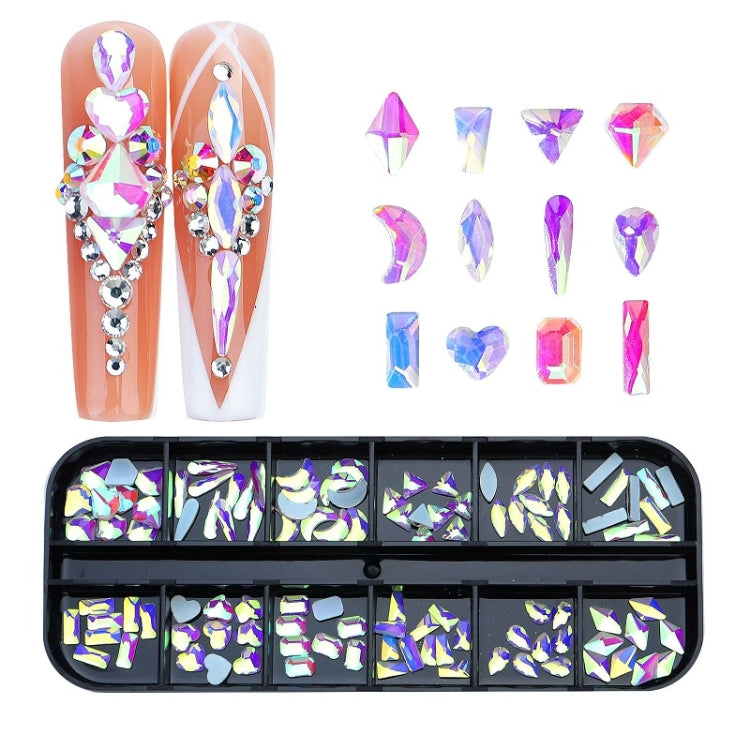 12 Grid Flat Bottom Shaped Nail Rhinestones Nail Decoration