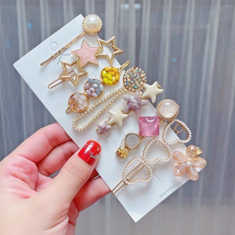 Alloy Colorful Hairpin Headgear Pearl Rhinestone Clip Set