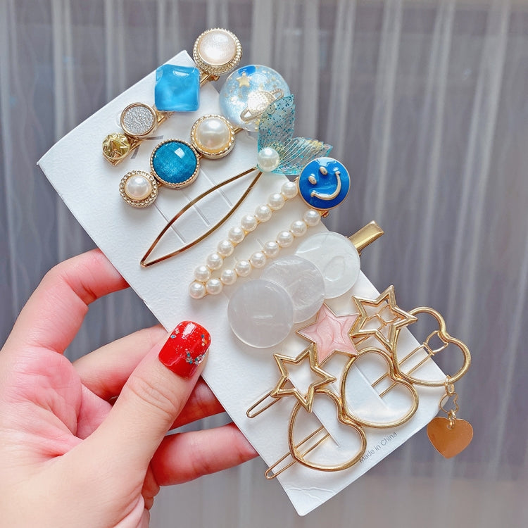 Alloy Colorful Hairpin Headgear Pearl Rhinestone Clip Set