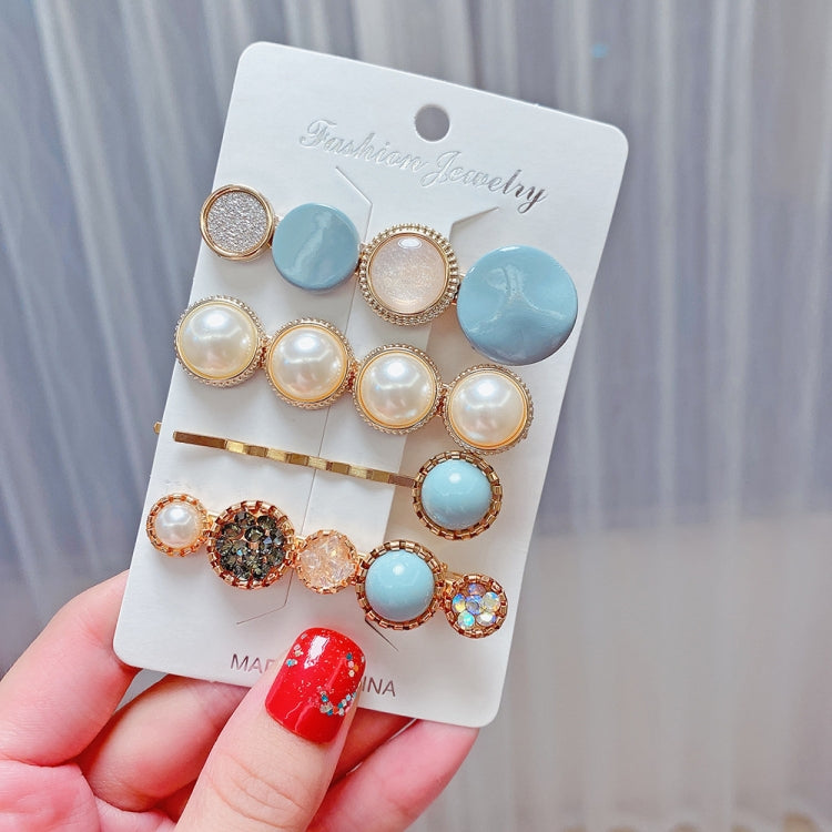 Alloy Colorful Hairpin Headgear Pearl Rhinestone Clip Set