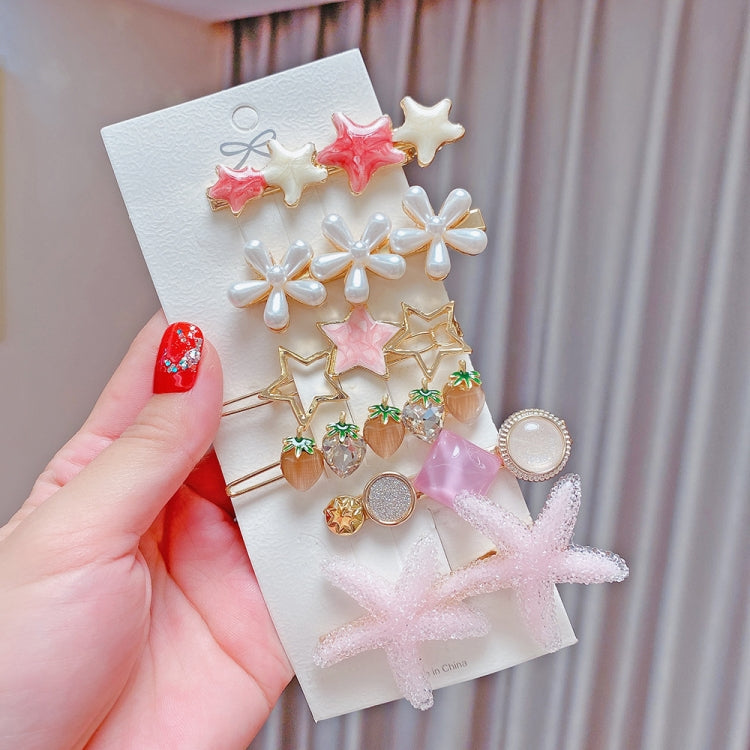 Alloy Colorful Hairpin Headgear Pearl Rhinestone Clip Set