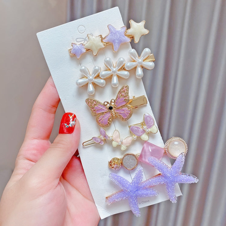 Alloy Colorful Hairpin Headgear Pearl Rhinestone Clip Set