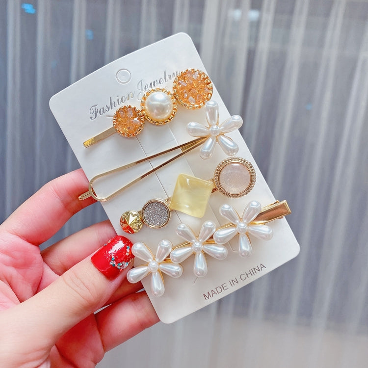 Alloy Colorful Hairpin Headgear Pearl Rhinestone Clip Set