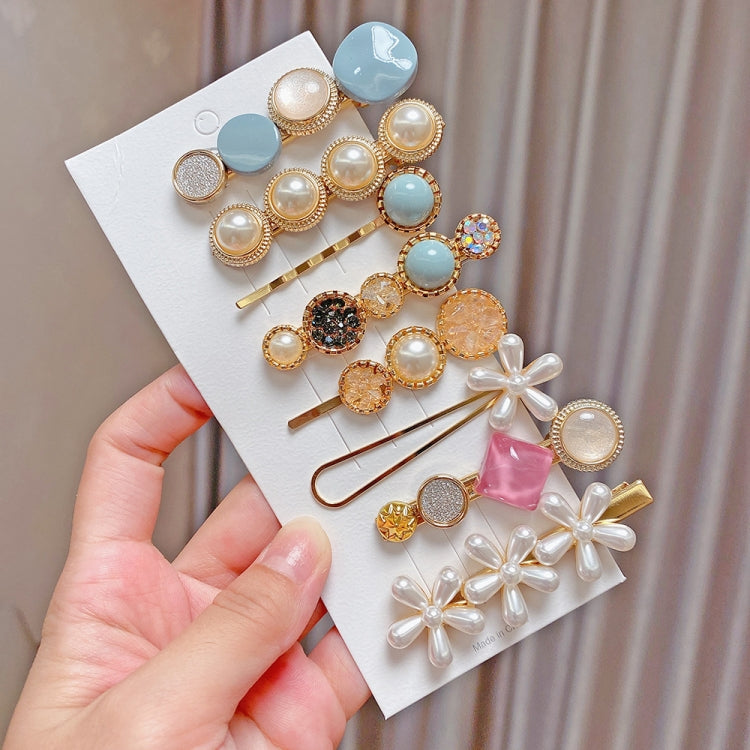 Alloy Colorful Hairpin Headgear Pearl Rhinestone Clip Set