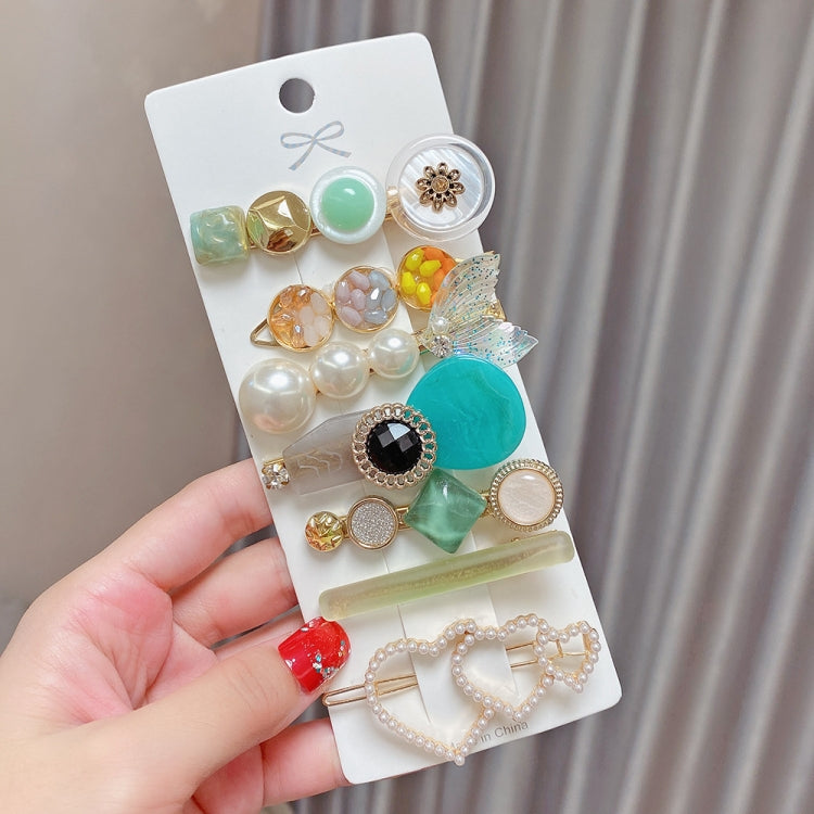 Alloy Colorful Hairpin Headgear Pearl Rhinestone Clip Set