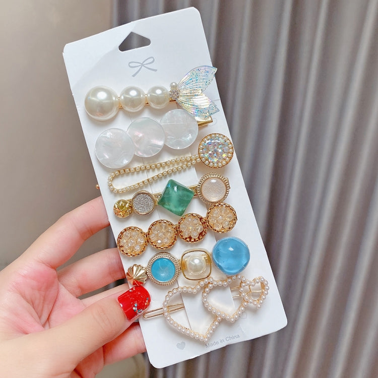 Alloy Colorful Hairpin Headgear Pearl Rhinestone Clip Set