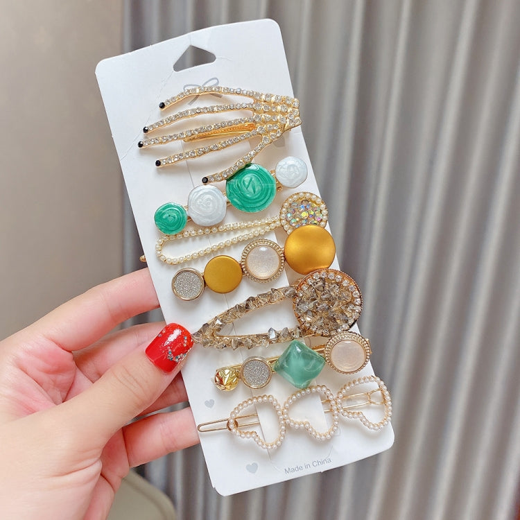 Alloy Colorful Hairpin Headgear Pearl Rhinestone Clip Set