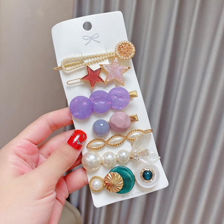 Alloy Colorful Hairpin Headgear Pearl Rhinestone Clip Set