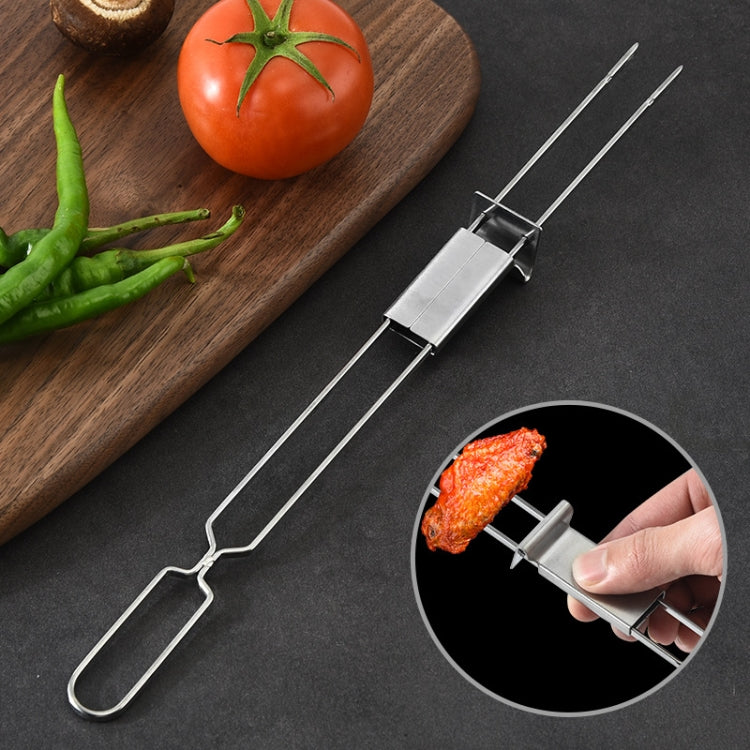 2 PCS Stainless Steel Semi-Automatic Double Head BBQ Fork Outdoor BBQ Tool