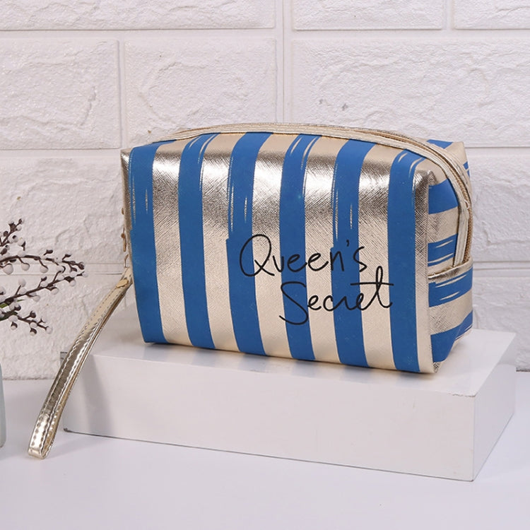Multifunctional Striped PU Waterproof Cosmetic Toiletry Bag