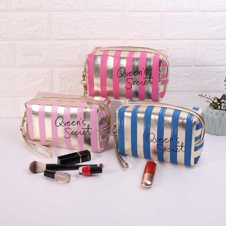 Multifunctional Striped PU Waterproof Cosmetic Toiletry Bag