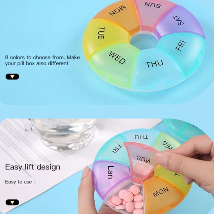 2 PCS Round 7 Days Rainbow Color Portable Pill Box Plastic Seven Grid