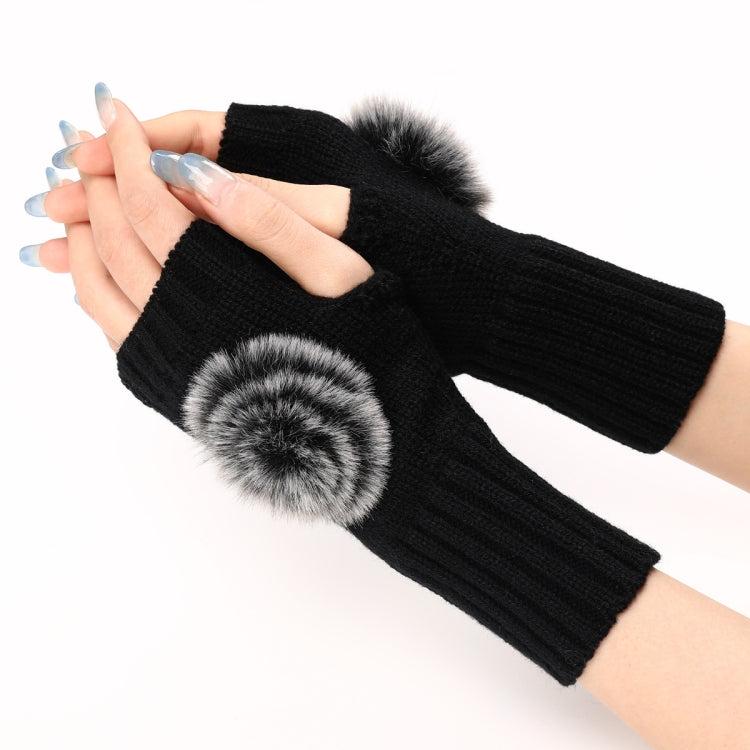 Autumn And Winter Women Fingerless Fur Ball Gloves Knitted Wool Warm Sleeves