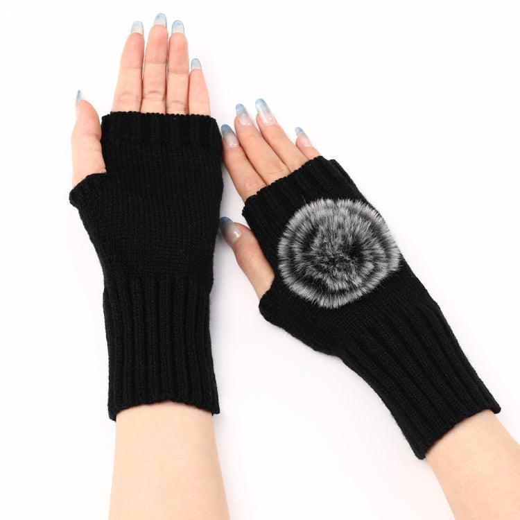 Autumn And Winter Women Fingerless Fur Ball Gloves Knitted Wool Warm Sleeves