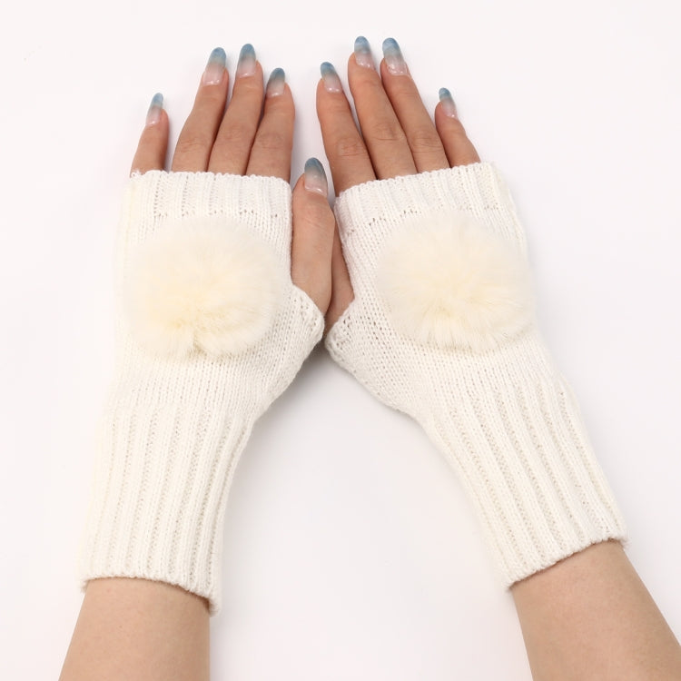 Autumn And Winter Women Fingerless Fur Ball Gloves Knitted Wool Warm Sleeves