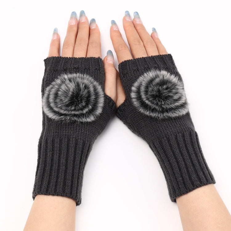 Autumn And Winter Women Fingerless Fur Ball Gloves Knitted Wool Warm Sleeves