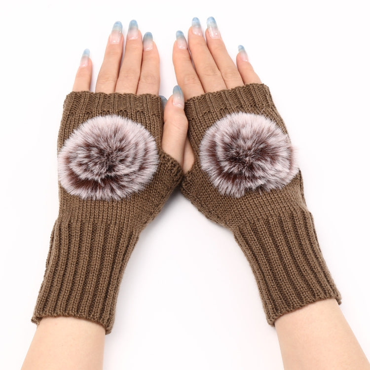Autumn And Winter Women Fingerless Fur Ball Gloves Knitted Wool Warm Sleeves