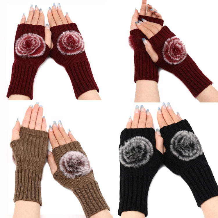 Autumn And Winter Women Fingerless Fur Ball Gloves Knitted Wool Warm Sleeves