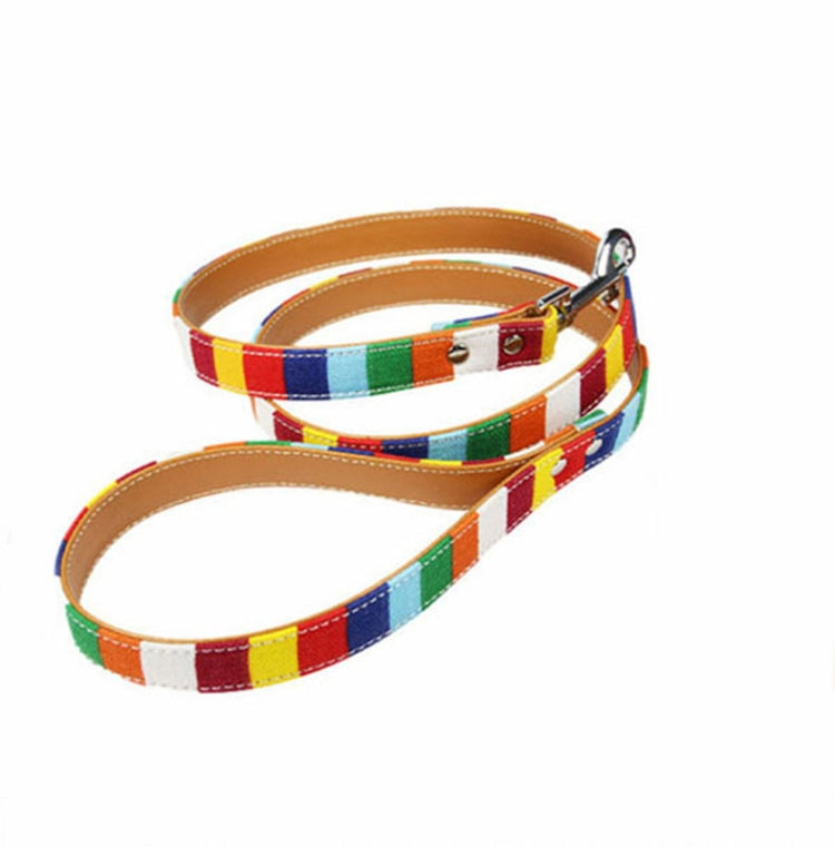 Canvas + PU Colorful Strip Pet Dog Leash