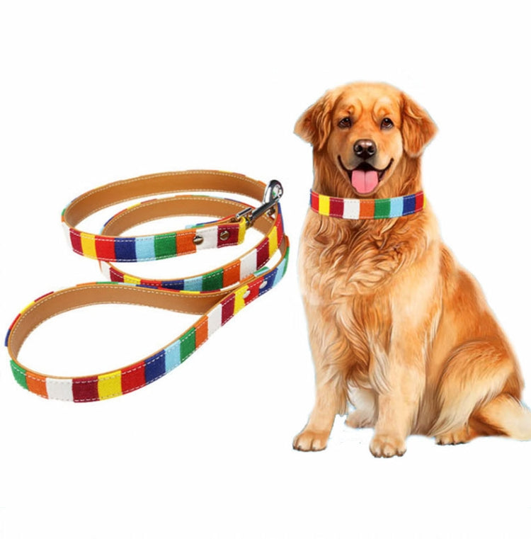 Canvas + PU Colorful Strip Pet Dog Leash