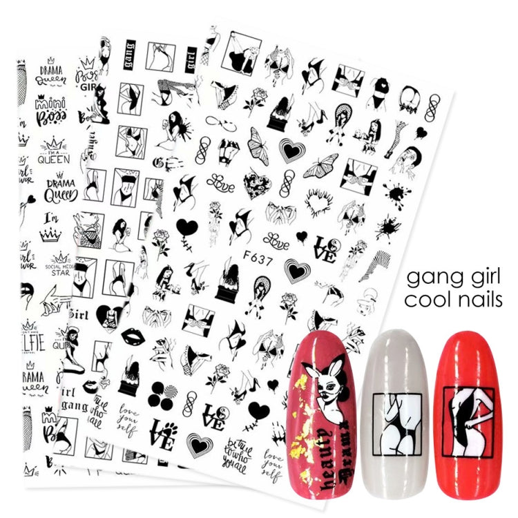 10 PCS Cartoon Heart Letters Comic Character Nail Art Sticker 3D Adhesive Nail Stickers