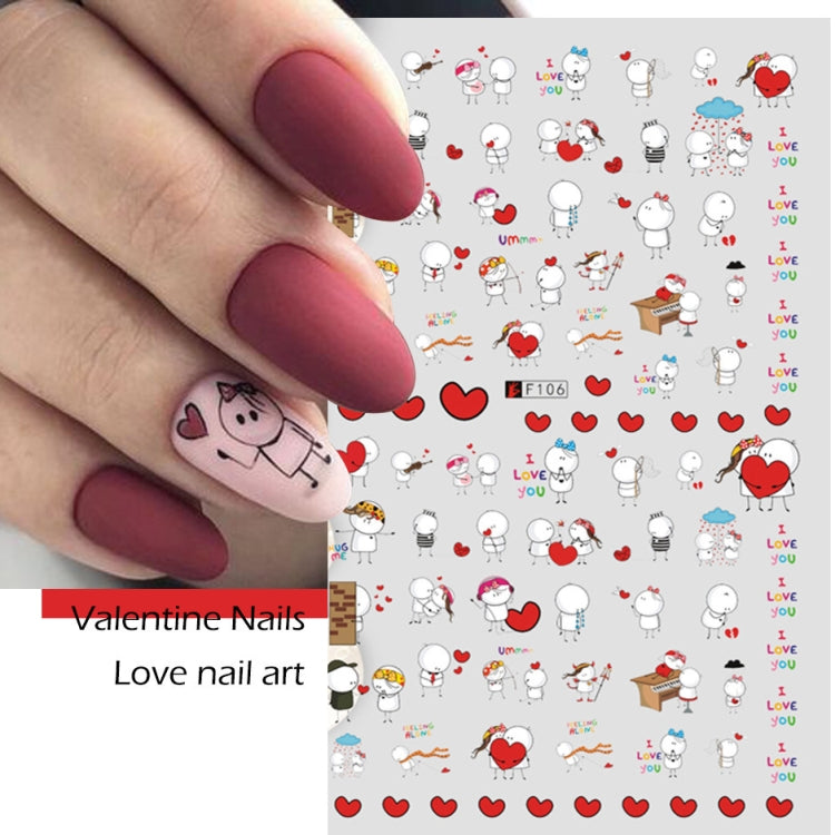 10 PCS Cartoon Heart Letters Comic Character Nail Art Sticker 3D Adhesive Nail Stickers