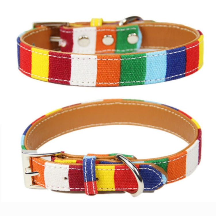 Canvas+PU Colorful Strip Pet Dog Collar