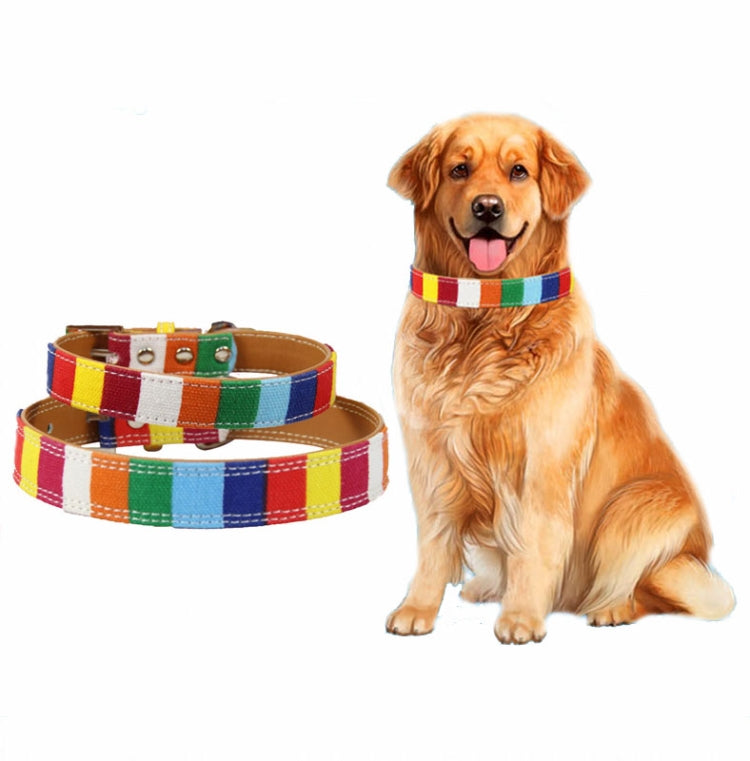 Canvas+PU Colorful Strip Pet Dog Collar