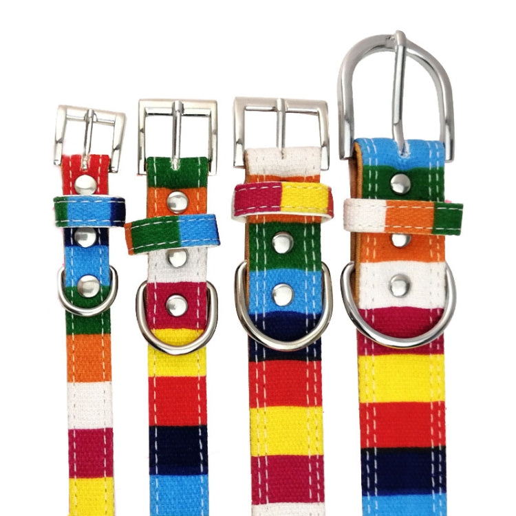 Canvas+PU Colorful Strip Pet Dog Collar