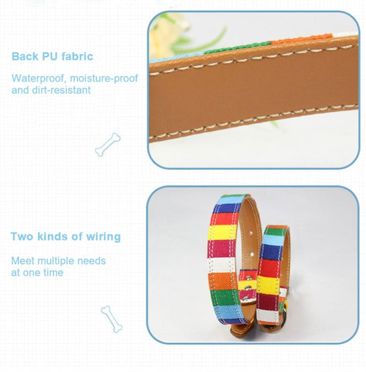 Canvas+PU Colorful Strip Pet Dog Collar