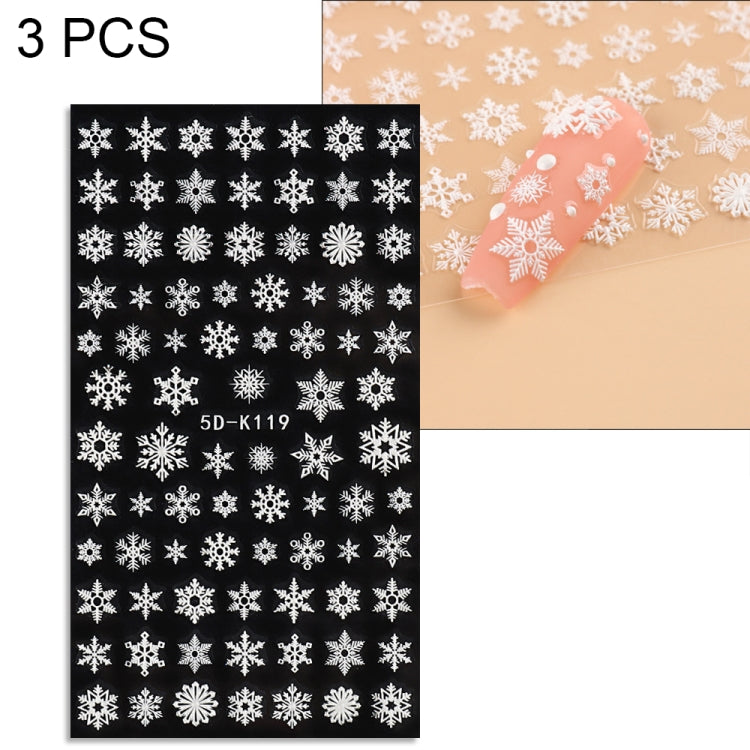 3 PCS 5D Embossed Nail Stickers Christmas Snowflake Elk Nail Stickers