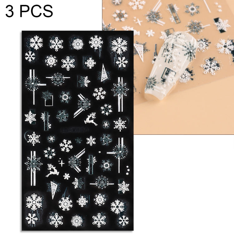 3 PCS 5D Embossed Nail Stickers Christmas Snowflake Elk Nail Stickers