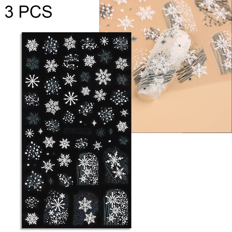 3 PCS 5D Embossed Nail Stickers Christmas Snowflake Elk Nail Stickers