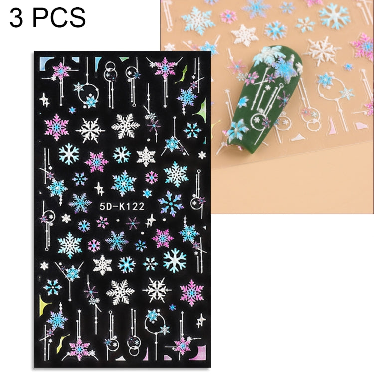 3 PCS 5D Embossed Nail Stickers Christmas Snowflake Elk Nail Stickers