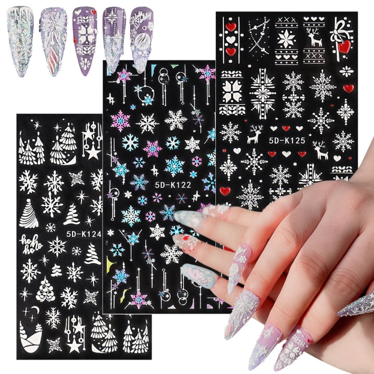 3 PCS 5D Embossed Nail Stickers Christmas Snowflake Elk Nail Stickers