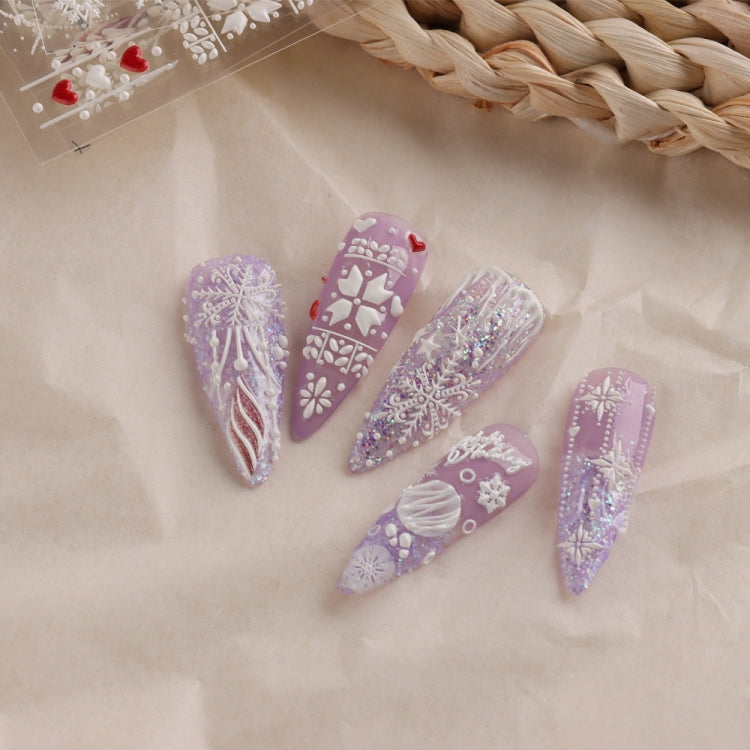 3 PCS 5D Embossed Nail Stickers Christmas Snowflake Elk Nail Stickers