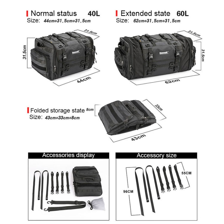 Rhinowalk MT4060 Large-capacity Foldable Expandable Tail Bag for Motorcycle Riding with Rain Cover