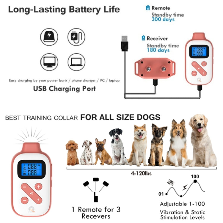 PaiPaitek PD523 1000m Remote Control Rechargeable Waterproof Dog Trainer