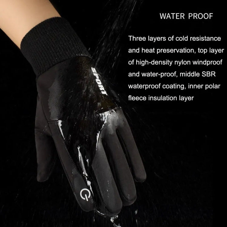 1 Pair With Velvet Waterproof Outdoor Cycling Cold and Wind-proof Warm Gloves