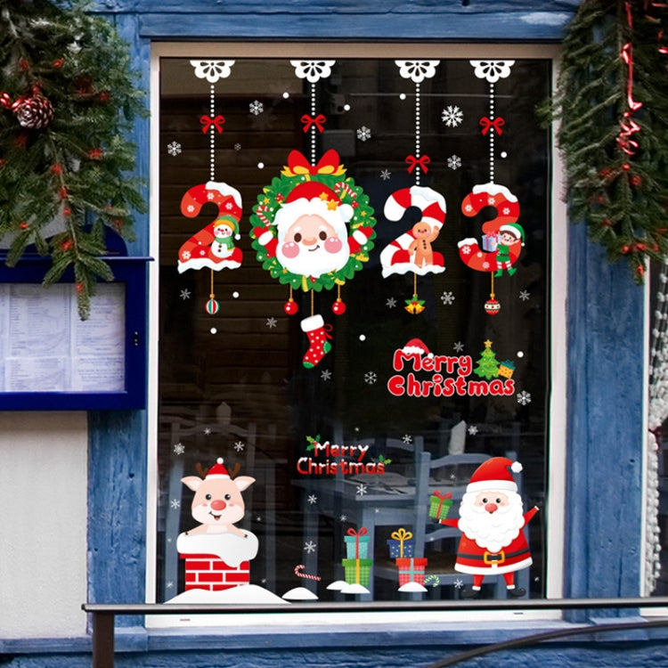 Santa Claus Hanging Stickers Shop Window Glass Door Living Room Wall Stickers
