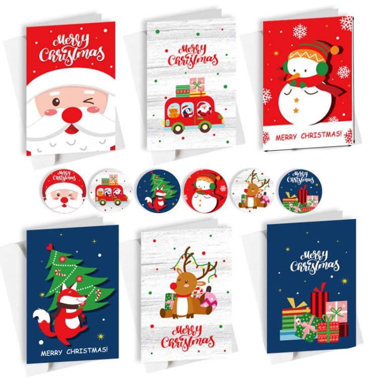 6 Fold Cards + 6 Envelopes + 6 Stickers Christmas Day Greeting Cards