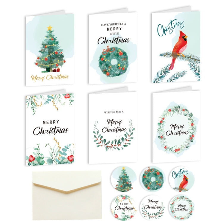 6 Fold Cards + 6 Envelopes + 6 Stickers Christmas Day Greeting Cards