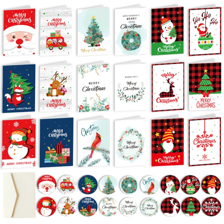 6 Fold Cards + 6 Envelopes + 6 Stickers Christmas Day Greeting Cards