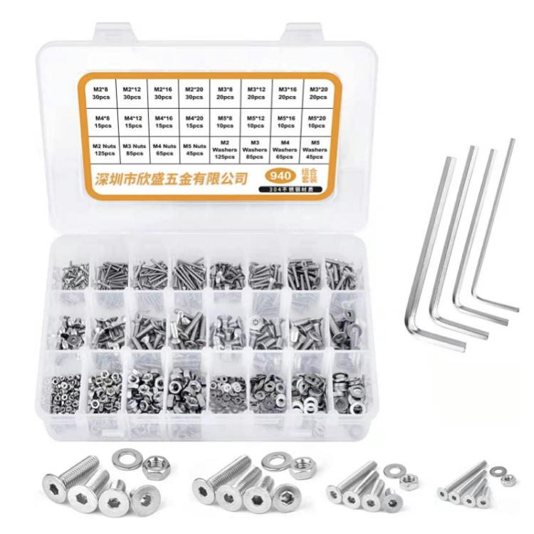 M2/M3/M4/M5 Flat Head Hexagon Socket Screws Gasket Ring Set