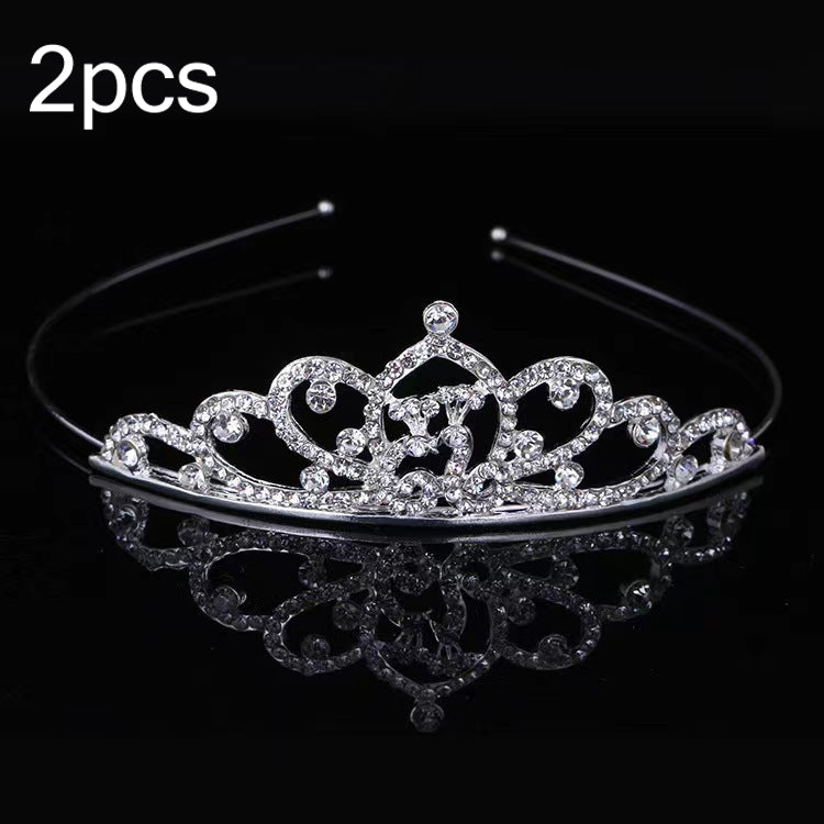 2pcs Little Girl Crown Hair Band Alloy Hair Ornaments Rhinestone Headdress